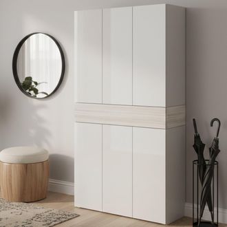 Dmora Zapatero Marzio, Zapatero Que Ahorra Espacio Con 7 Puertas, Armario De Entrada Multifuncional, 114x38h200 Cm, Efecto Alerce Blanco, Con Embalaje Refor