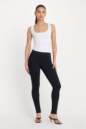 Good American Womens Power Stretch Pull-On Skinny Jeans High Waisted Skinny Jeans | Black, Size Medium | Good American by Khlo&Egrave; Kardashian