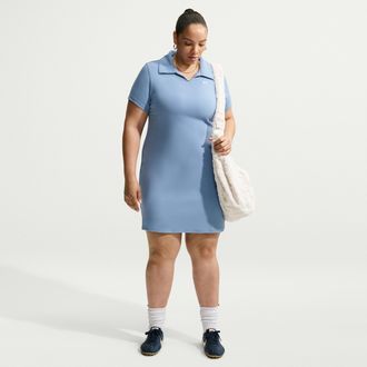 Nike Womens Nike Sportswear Chill Knit Slim Polo Dress (Plus Size) in Blue | IU7867-486