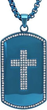 Steeltime Mens 18k Gold Plated Crystal Cross Dog Tag Necklace in Blue at Nordstrom Rack