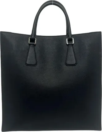 Prada Black Leather Handbag Tote Bag (Pre-Owned)