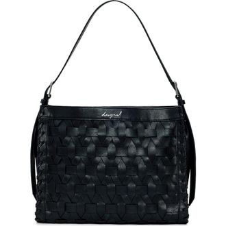 Desigual Woven Faux Leather Shoulder Bag in Black at Nordstrom