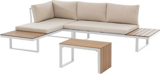Vente-Unique Sal&oacute;n de jard&iacute;n modular de aluminio: 2 sof&aacute;s y una mesa de centro - Blanco con cojines beige - BAMBA&Iuml;A de MYLIA