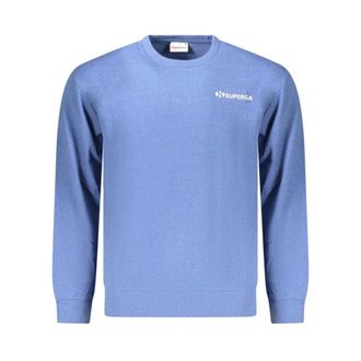 Superga Sweatshirts, male, Blue, Size: 2XL Cotton Sweatshirt with Ribbed Cuffs and Hem