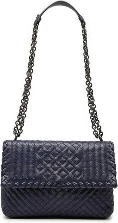 Bottega Veneta Pre-owned Shoulder Bags, female, Blue, Size: ONE SIZE Pre-owned Woven Flap Shoulder Bag