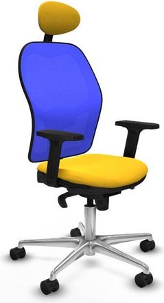 Piqueras y Crespo Jorquera Sincro Malla Azul Similpiel Amarillo Brazos 2d Base Aluminio Cabecero Fijo Ruedas 65mm Nailon