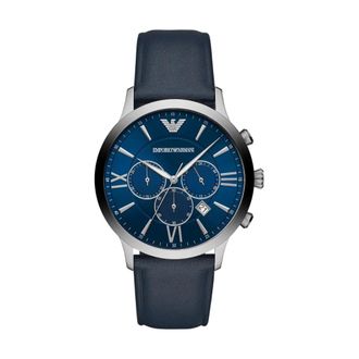 Emporio Armani Accessoires, Heren, Grijs, ONE Size, Leer, Giovanni Chronograph Horloge