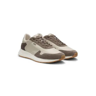 BOSS Lace-up sneakers in lightweight fabric with suede trims