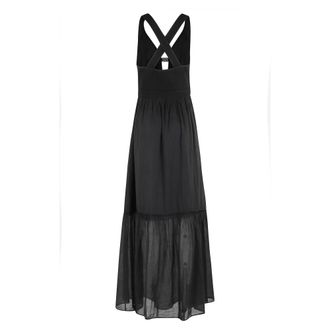 Pinko Katoenen Voile Lange Jurk met Rugkruis - Dames - Maxi kleedjes - Zwart - XS - Katoen - Kleedjes