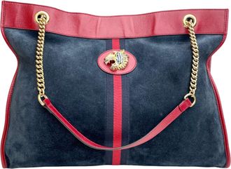 Gucci Pre-owned Womens Large Web Suede Rajah Tote - Dark Grey Leather - One Size