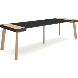 Skraut Home Mesa Consola Extensible, Mesa Comedor Plegable, 260, Para 12 Comensales, Patas De Madera, Estilo Moderno, Roble Y Negro - Skraut Home