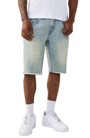True Religion Ricky Frayed Straight Leg Denim Shorts in Pollen Bleach Light Wash at Nordstrom, Size 31