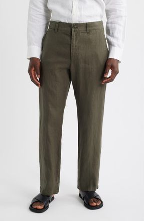 Nn.07 1454 Aden Flat Front Linen Chinos in Croc Green at Nordstrom, Size 30 X 32
