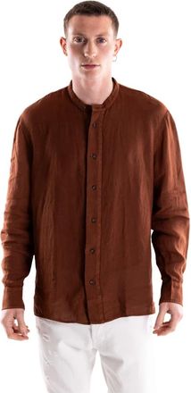 Paolo Pecora G073619Marrone - Heren - Casual Overhemden - Bruin - M - Linnen - Overhemden