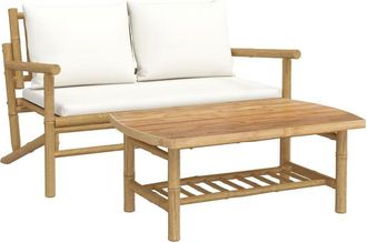vidaXL Vidaxl - Set De Muebles De Jard&iacute;n 2 Piezas Bamb&uacute; Y Cojines Blanco Crema