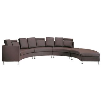Beliani Sof&aacute; Redondo Tapizado En Piel Sint&eacute;tica Marr&oacute;n Modular 7 Plazas Otomana Reposacabezas Ajustables Moderno Rotunde