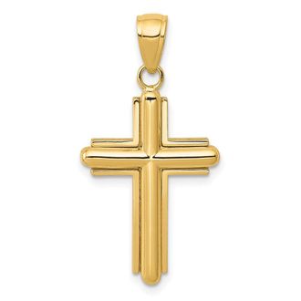 Diamond2Deal 10k Yellow Gold Polished Beveled Stick Cross Frame Pendant