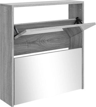 vidaXL Shoe Cabinet with Mirror 2-Layer Grey Sonoma 63x17x67 cm vidaXL