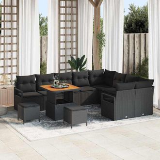 vidaXL Conjunto De Sof&aacute; De Jard&iacute;n 12 Pcs Negro 80 X 80 X 71 Cm Vidaxl