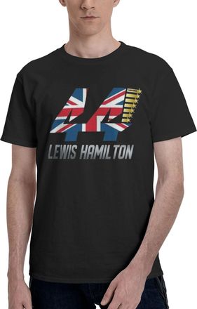 Generic Mens Racing Driver Hamilton 44 Merch Cotton T-Shirts Classic Crewneck Short Sleeves Simple&Versatile Daily Commute Essential Black 3XL