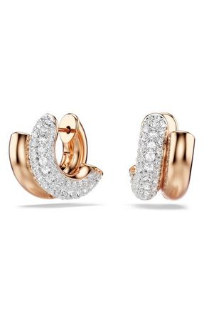 Swarovski Dextera Front/Back Hoop Earrings in Rose Gold/White at Nordstrom