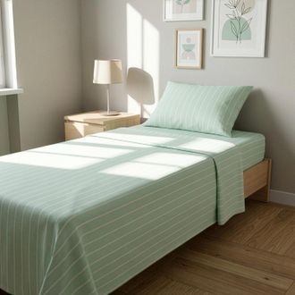 KASANOVA Completo letto singolo policotone righe verde