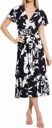 Joseph Ribkoff Faux Wrap Dress In Navy Print