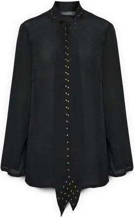 Elena Miro Overhemden, Dames, Zwart, 5Xl, Viscose Blouse met Strik