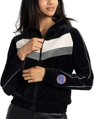Lusso Womens Lusso Black New York Knicks Nixie Chevron Color-Block Raglan Full-Zip Track Jacket at Nordstrom, Size Xx-Large