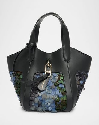 Giorgio Armani Small Feather-Embellished Leather Tote Bag