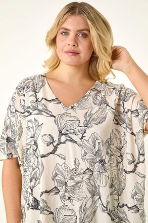 Roman Floral Print Oversized Top