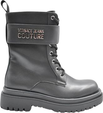 Versace Jeans Couture Zwarte platte schoenen - Dames - Veterlaarzen - Zwart - 36 EU - Schoenen
