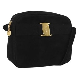 Ferragamo Pre-owned Cross Body Bags, female, Black, Size: ONE SIZE Pre-owned Suede Shoulder Bag