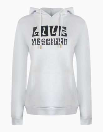 Love Moschino Womens Love Moschino Groovy Logo White Hoodie - Size: 18/16