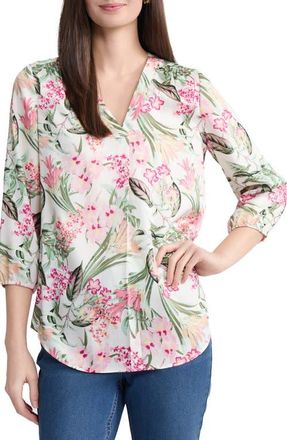 Jones New York Floral V-Neck Tunic in White Sand Multi at Nordstrom, Size X-Large