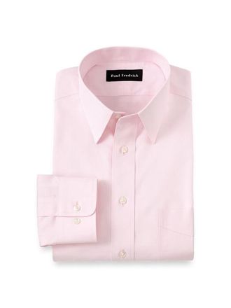 Paul Fredrick Slim Fit Non-iron Cotton Pinpoint Solid Point Collar Dress Shirt in Pink at Nordstrom, Size 14.5 - 32
