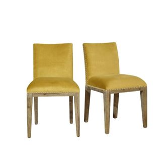 Robin des Bois Sillas de mesa de madera y terciopelo tachonado amarillo