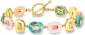 Ross-Simons Pink Opal, Turquoise and Multi-Gemstone Overlay Bracelet in 18kt Gold Over Sterling