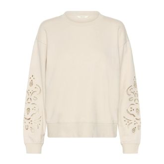 Cream Hoodies & sweatvesten, Dames, Beige, 2Xl, Geborduurde Sweatshirt Ancient Scroll