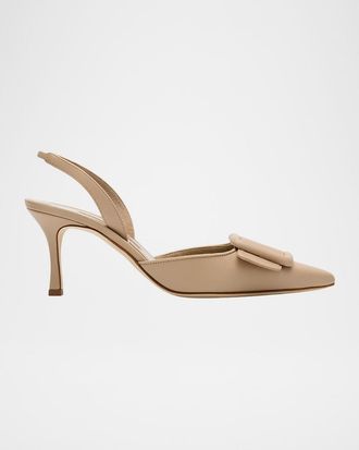 Manolo Blahnik Maysli Leather Buckle Halter Pumps