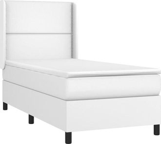 vidaXL Vidaxl - Cama Box Spring Con Colch&oacute;n Cuero Sint&eacute;tico Blanco 90x190 Cm
