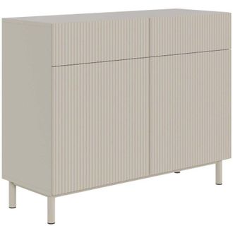 Selsey Selsey Veldio New - Credenza a 2 ante con frontale a doghe e 2 cassetti, Greige, 100 cm