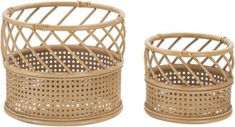 Decorspace Decor Space - Porta vasi Panama in metallo con finiture in rattan per interni set da 2