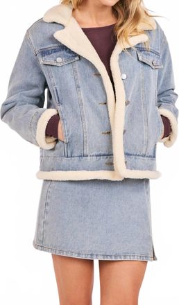 Sadie & Sage Metropolis Denim Jacket With Faux Shearing In Mid Wash
