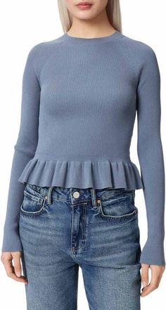 AllSaints Jas Rib Knit Peplum Sweater in Luna Blue at Nordstrom, Size X-Small