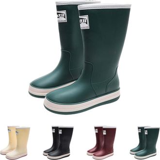 Generic Wellington Women Slip On Rain Boots Size 4.5, Wellies Waterproof Knee High Rainboots, Durable Slip Resistant Tall Water Shoes for Outdoor, Gardening W