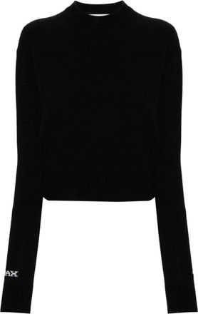 Sportmax Zwarte Gebreide Trui met Logo - Dames - Ronde hals truien - Zwart - M - Wol - Truien & Vesten