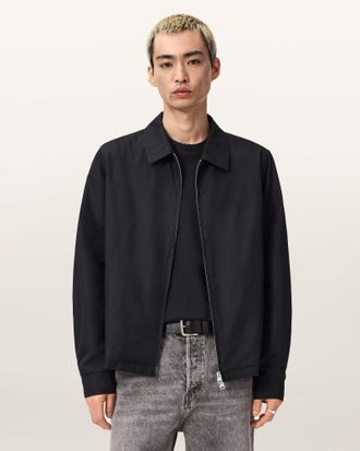 AllSaints Cotton Trey Black Ramskull Pointed Collar Jacket, Size: XXL