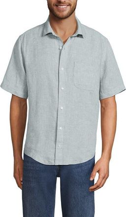 Lands End Traditional Fit Short Sleeve Linen Shirt in Pale Eucalyptus at Nordstrom, Size Xx-Large