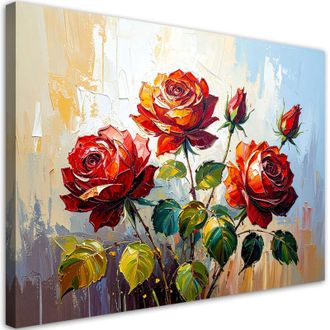 Artgeist Quadro su tela, Rose rosse su sfondo astratto beige - 90x60
